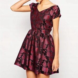 True Decadence Floral Brocade Embroidered Mini Dress